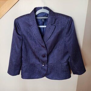 Kasper Navy Blue Metallic Print Double Peplum Curve Hem Blazer Size 10
